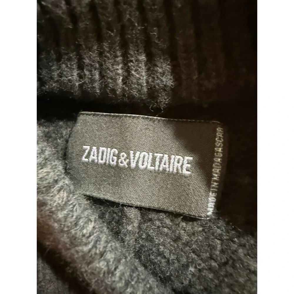 Zadig Voltaire‎ Merino Wool Sweater Green Mock Neck ZADDICTED Pink Logo Size S